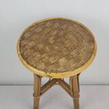 Vintage 1970s rattan stool / pedestal table