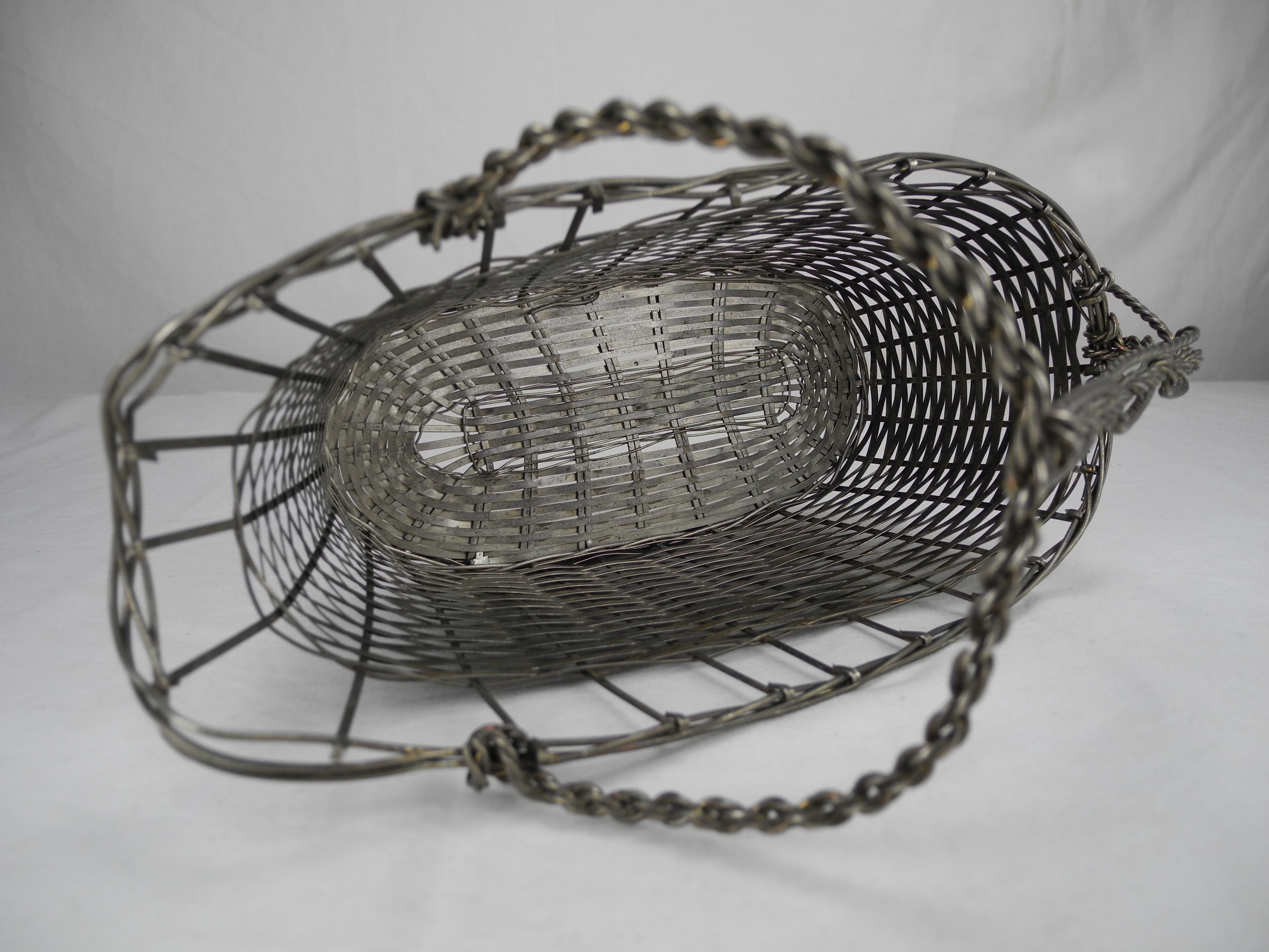 Old basket bottle holder silver metal french bottle holder