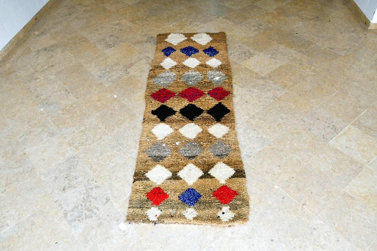Vintage Moroccan Berber Boujaad rug 343 x 77 cm