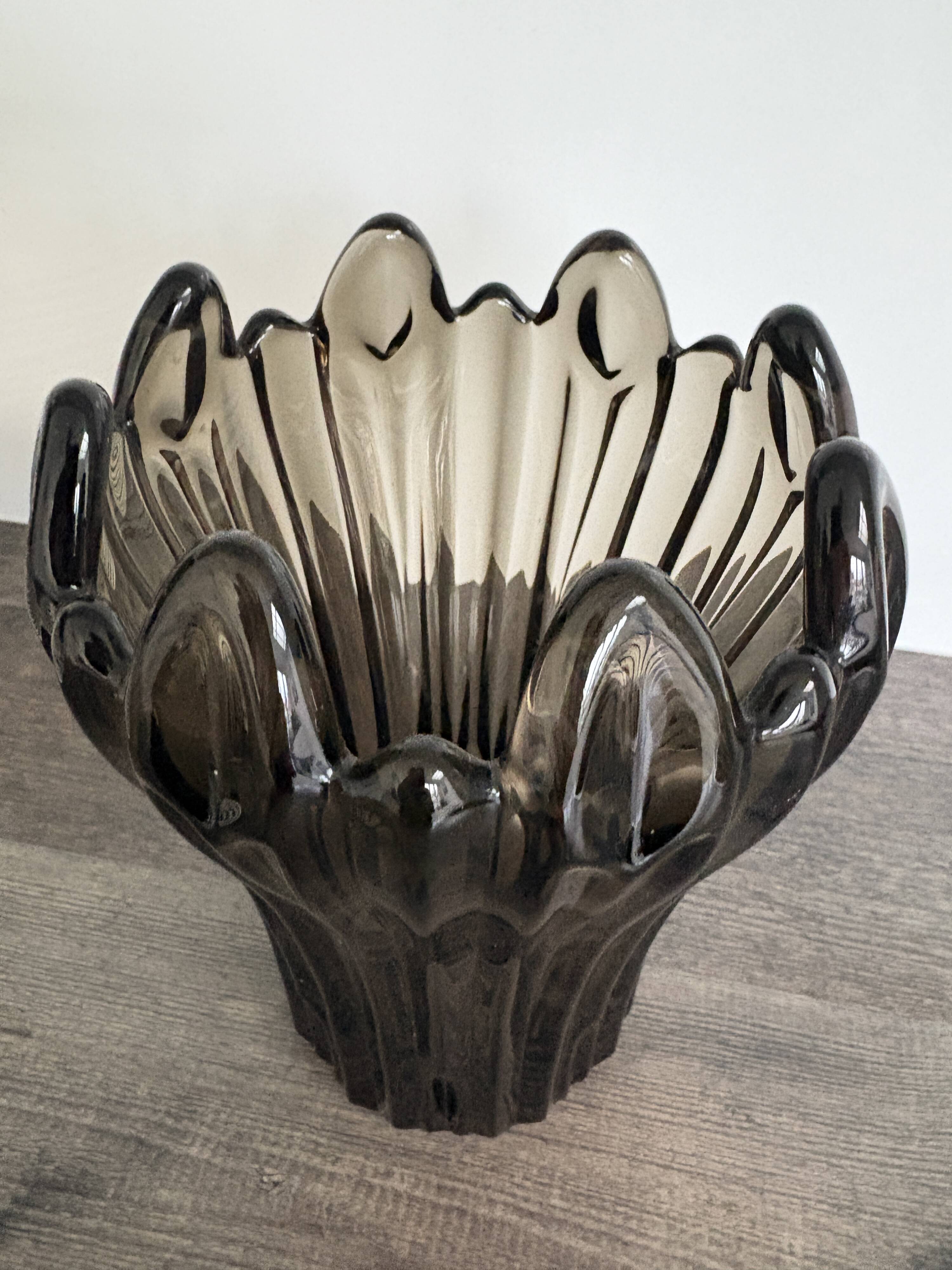 Vintage Schneider Fumé Crystal Vase - 1960s