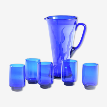 Vintage set of 5 glasses and a pitcher, Czechoslovakia 1960s