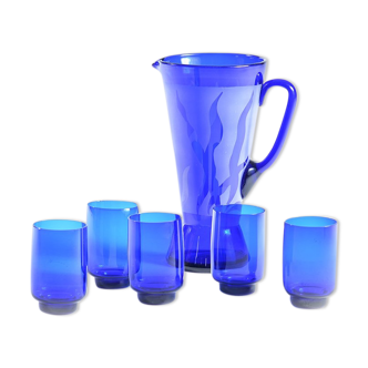 Vintage set of 5 glasses and a pitcher, Czechoslovakia 1960s