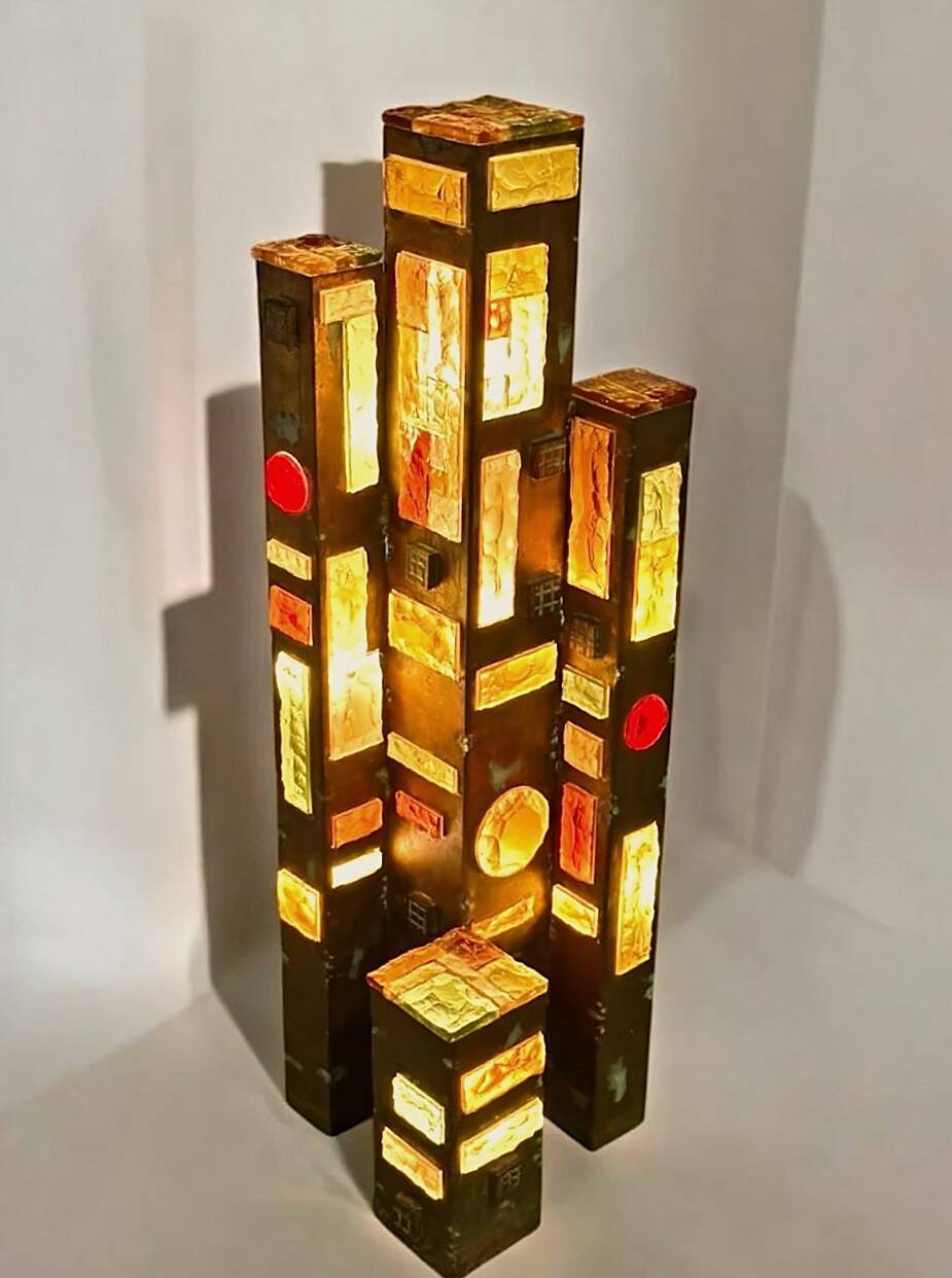 1970s Longobard Floor Lamp – Hammered Glass & Wrought Iron, Italy