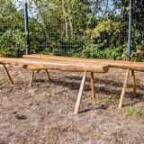 Pair of brutalist wooden benches – 70s design style