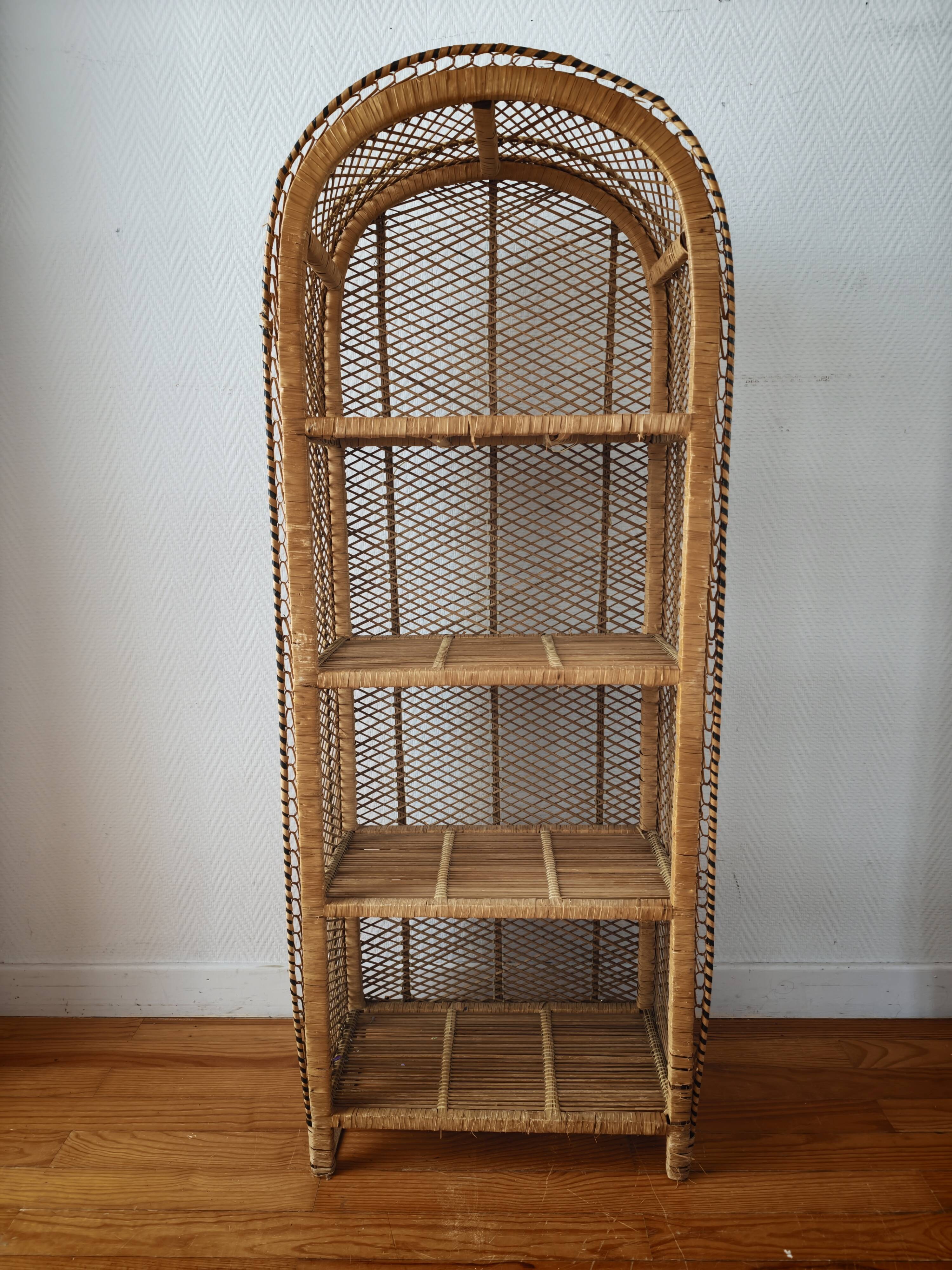 Rattan shelf on legs circa 1960