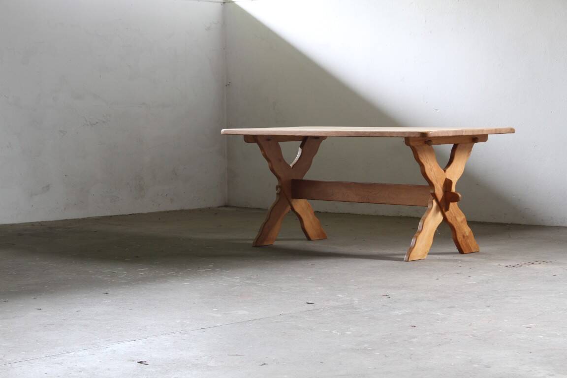Vintage danish brutalist oak dining table