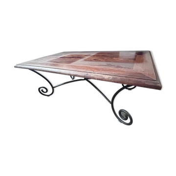 Table basse en palissandre et fer forgé