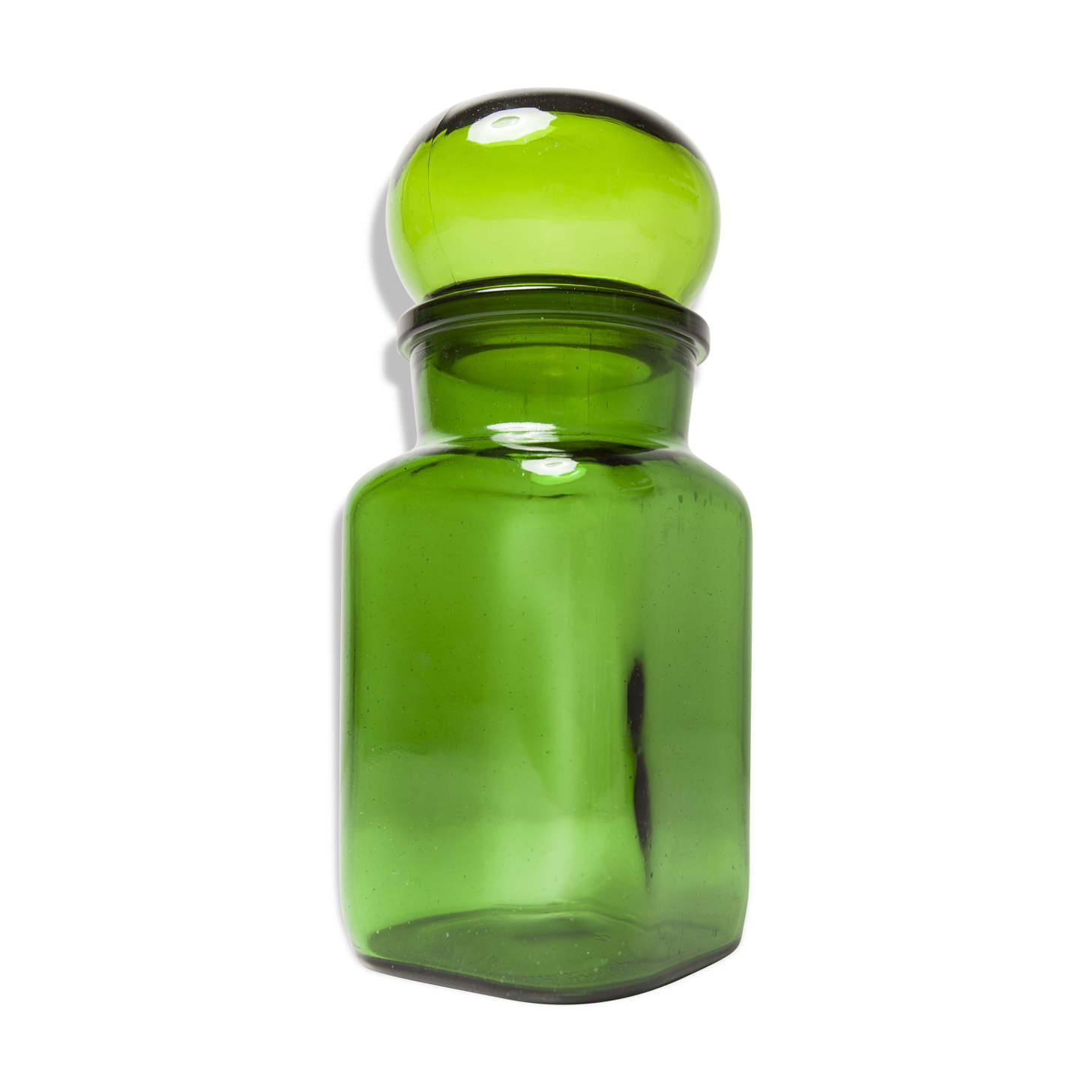 Pot de pharmacie vert en verre 1960