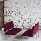 Set of 4 modernist burgundy armchairs, 1970.
