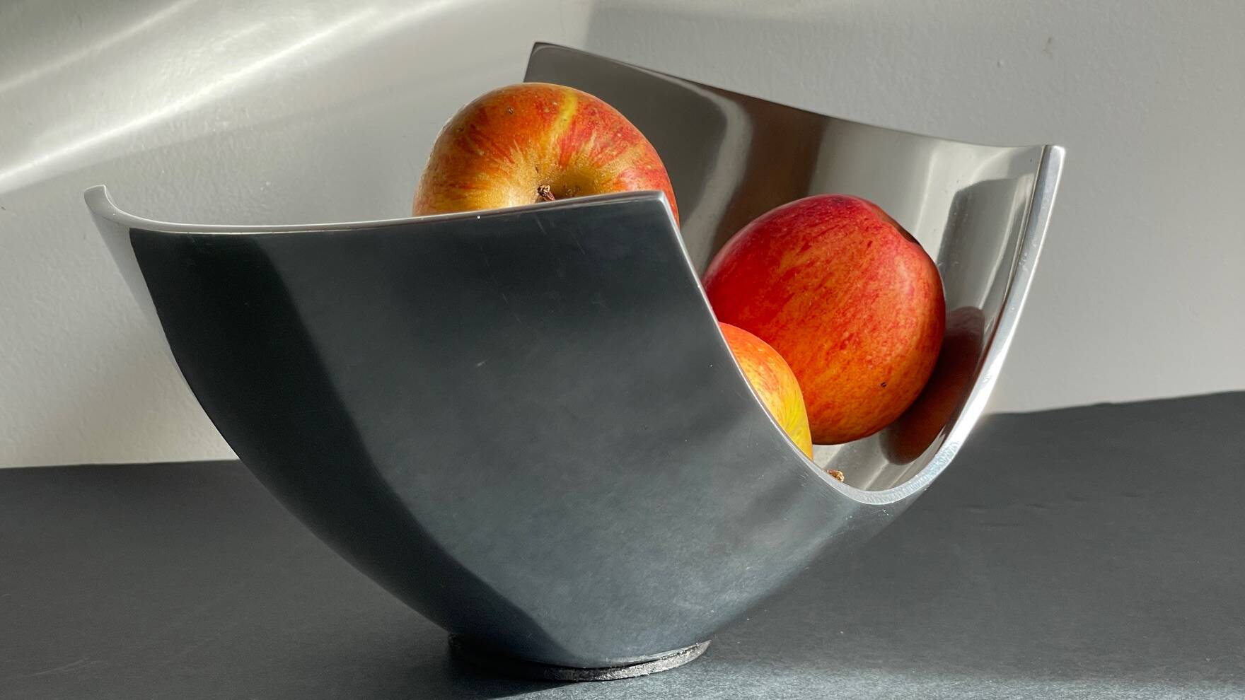 Vintage polished metal fruit bowl