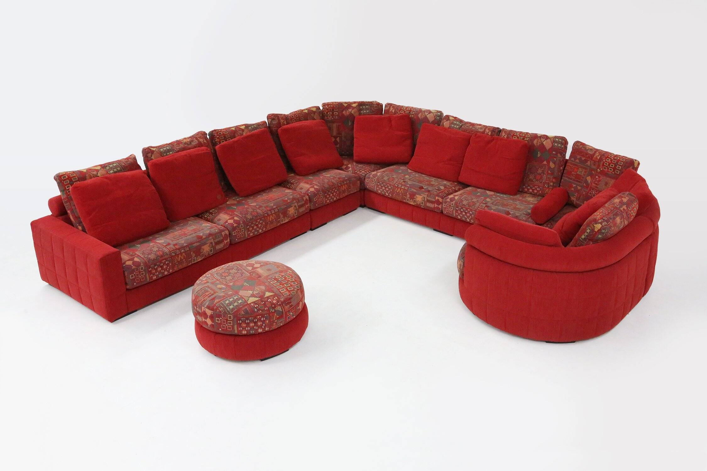 Modular Sofa in Red and Patterned Upholstery by Roche Bobois, France 1980s