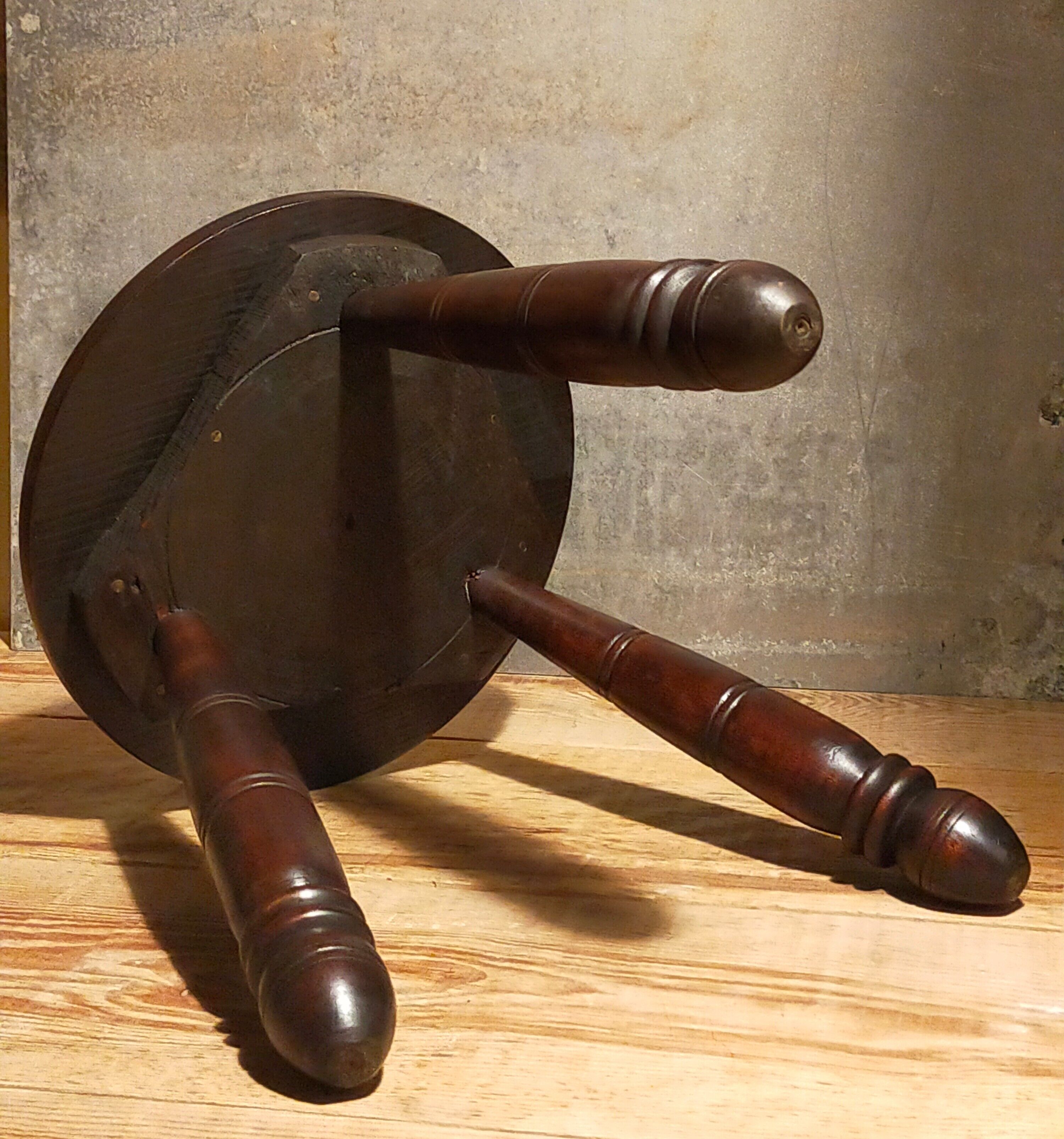 Tripod stool solid wood turned vintage