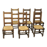 Set of 6 high-backed straw chairs