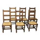 Suite de 6 chaises à haut dossier paillées