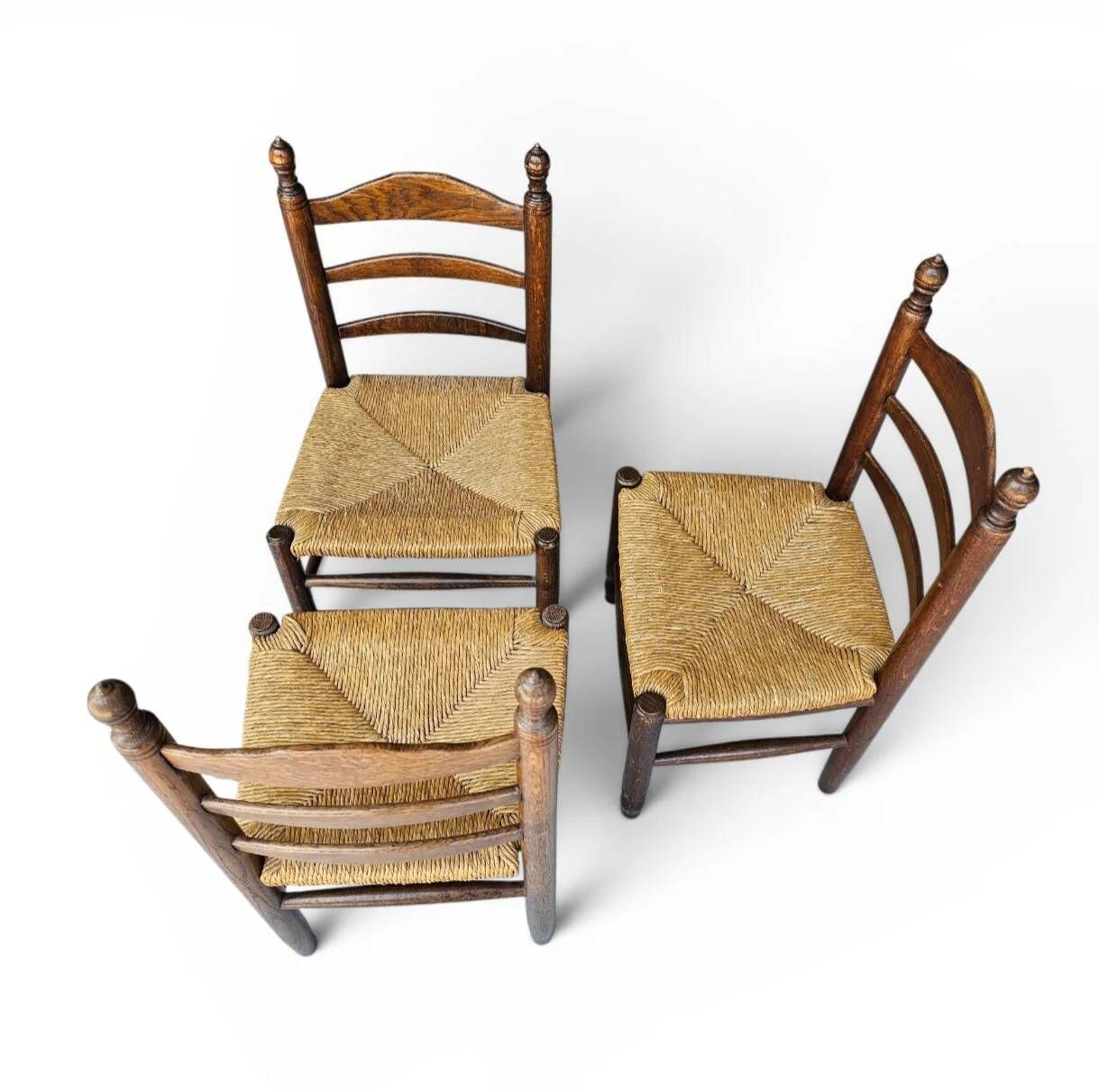 3 x Antique provincial ladderback child's chair / rush seat / 1930s