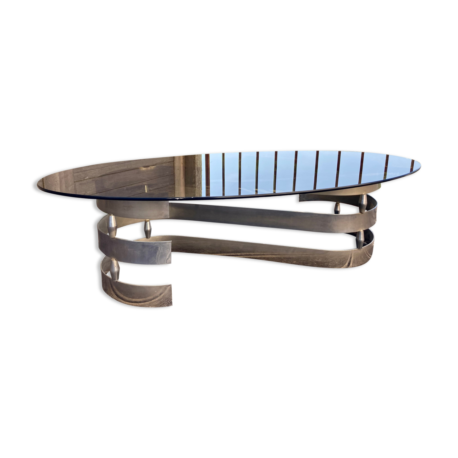 Vintage chrome metal coffee table and smoked glass