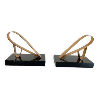 Pair of art deco bookends - gold starry, 20th century