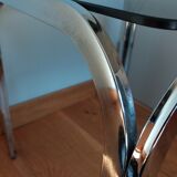 Square coffee table in chromed metal and smoked glass