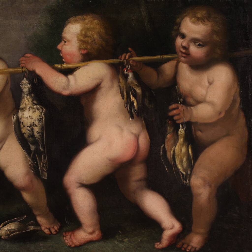 17th century Italian school painting, cherub games