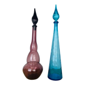 2 carafes Empoli italiennes 66 cm verre soufflé bouche