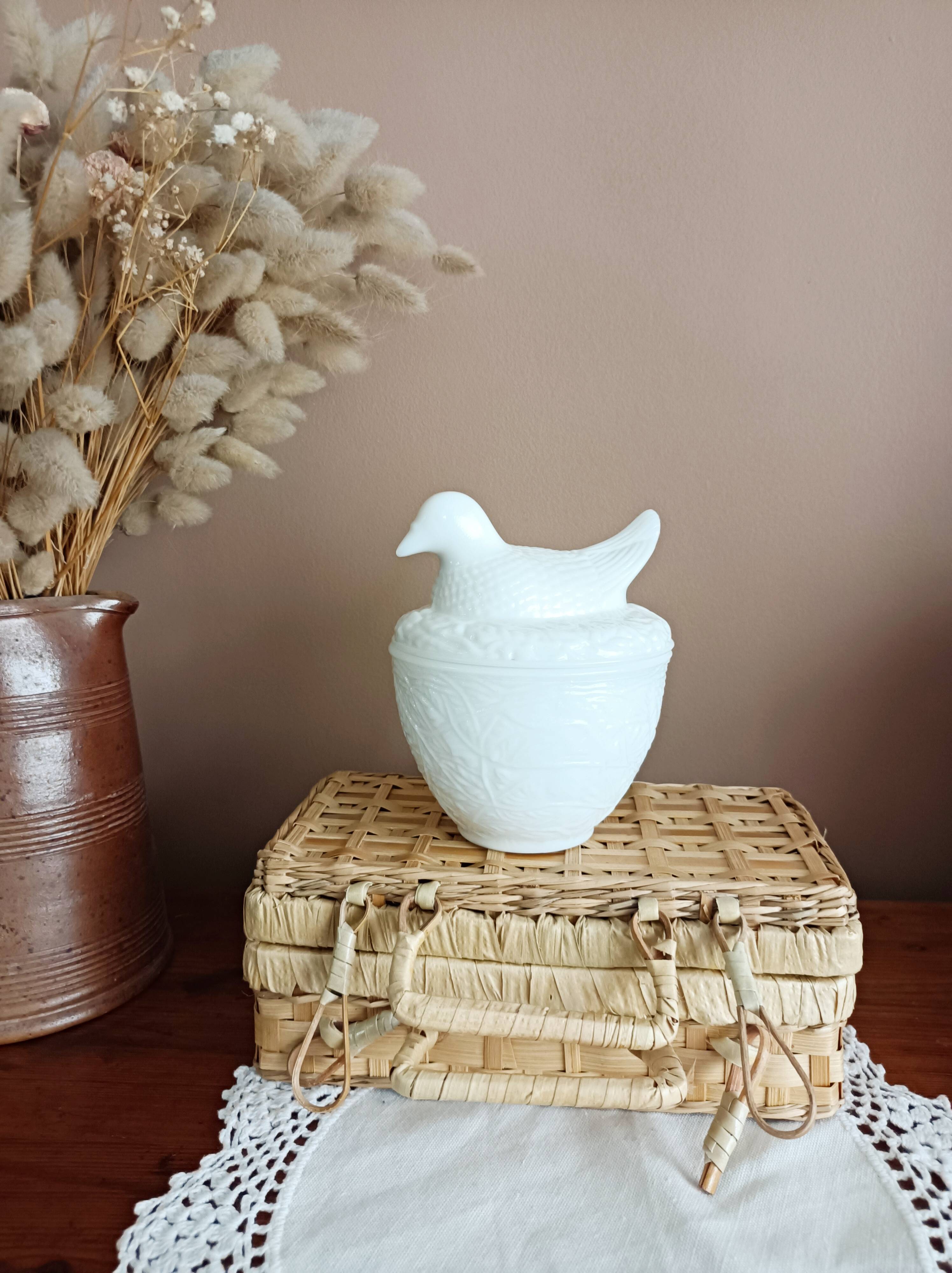 Avon opaline pot, bird decor