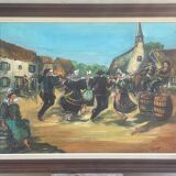 Oil on canvas, Breton scene, Breton village, signed Le Hellocq, Pont Aven