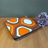 Dessous de plat orange marron et blanc formica vintage