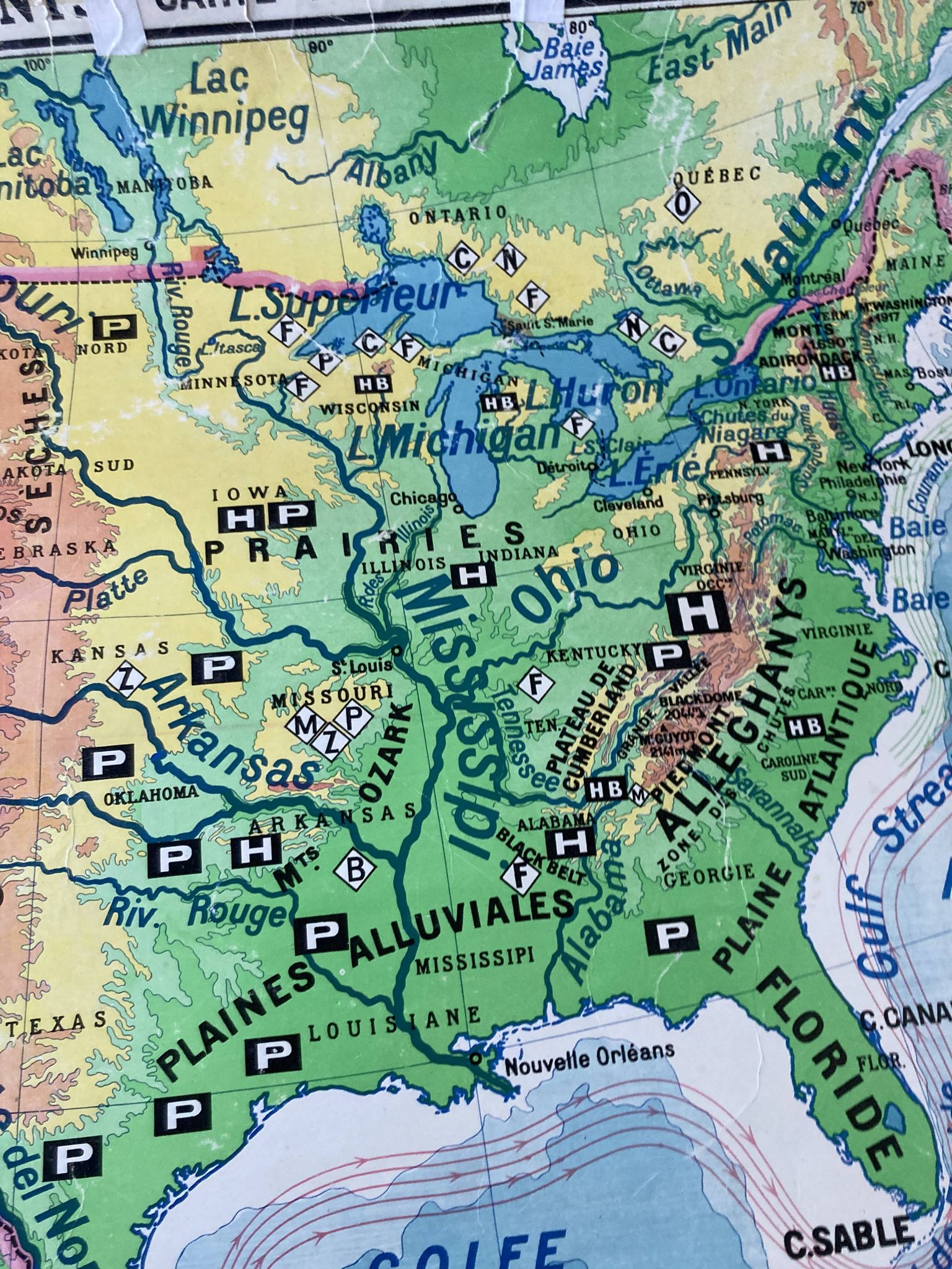 Old school map United States physical and political