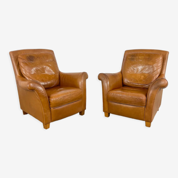 Set of two vintage cognac leather armchairs Amsterdam