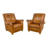 Ensemble de deux fauteuils vintage en cuir de cognac Amsterdam