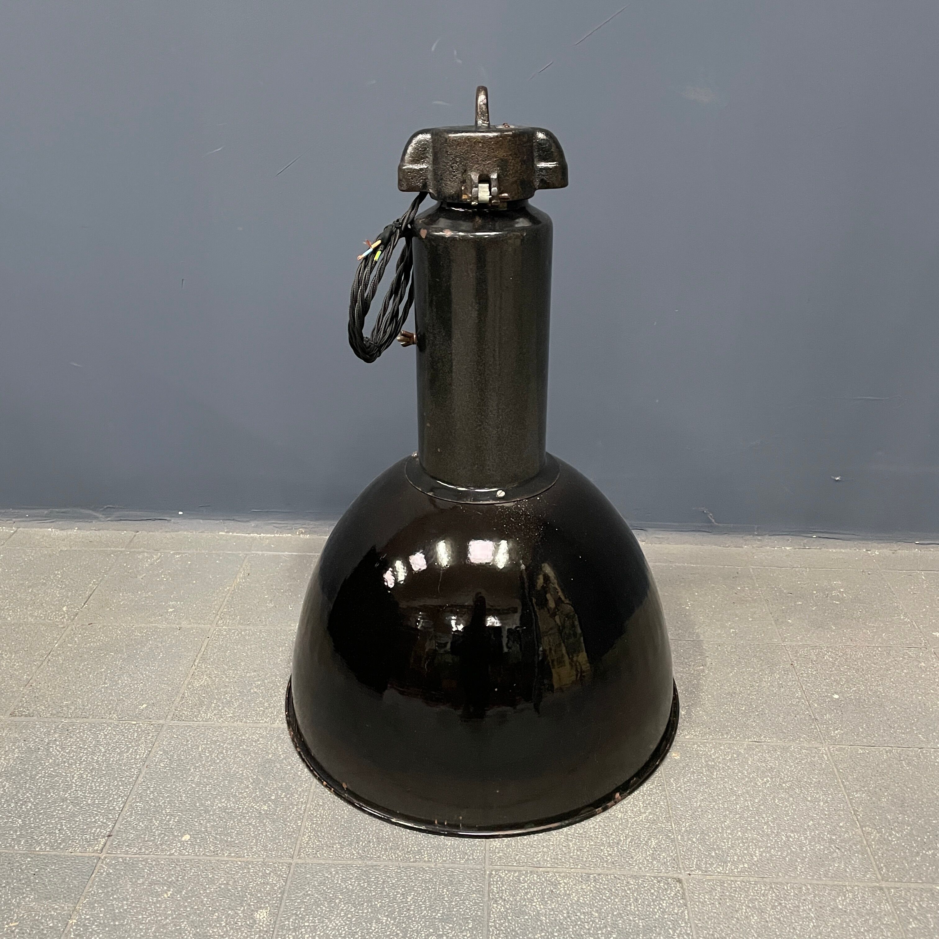 Large black enamel Bauhaus hanging lamp