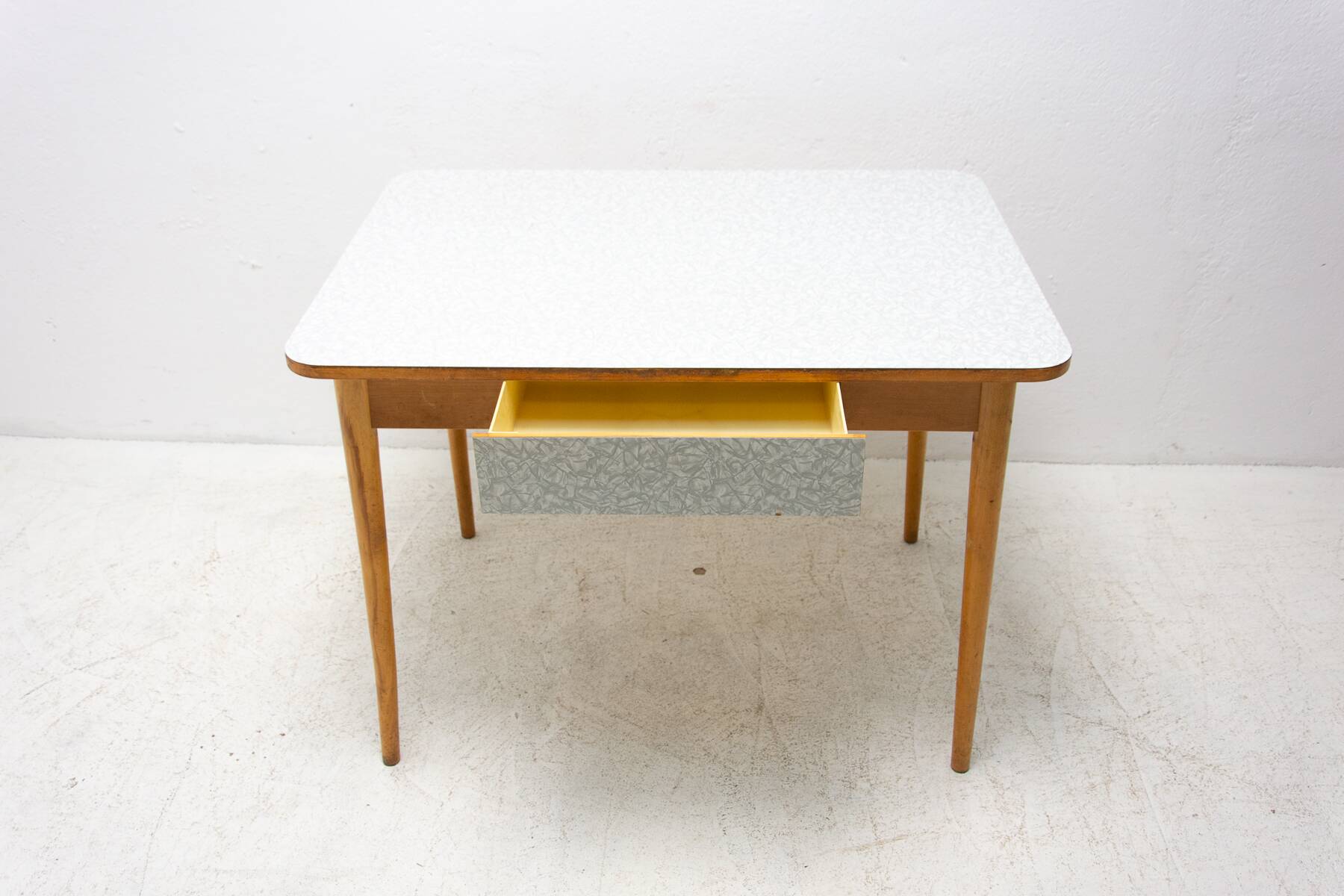 Midcentury formica and wood central table, Czechoslovakia, 1960s