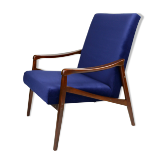 Czech armchair attributed to Jiri Jiroutek in dark blue fabric, 1970s