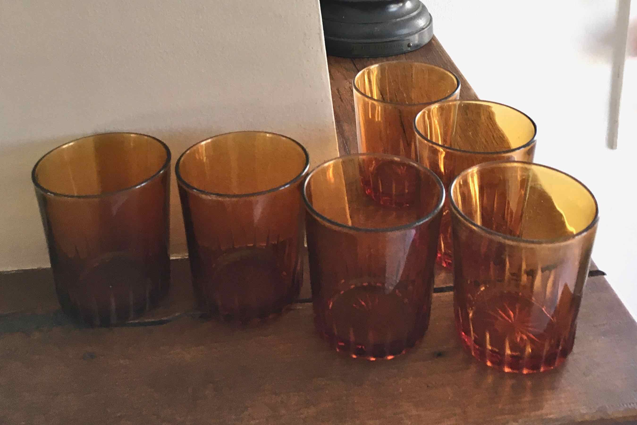 Lot de 6 verres à eau vintage ambre