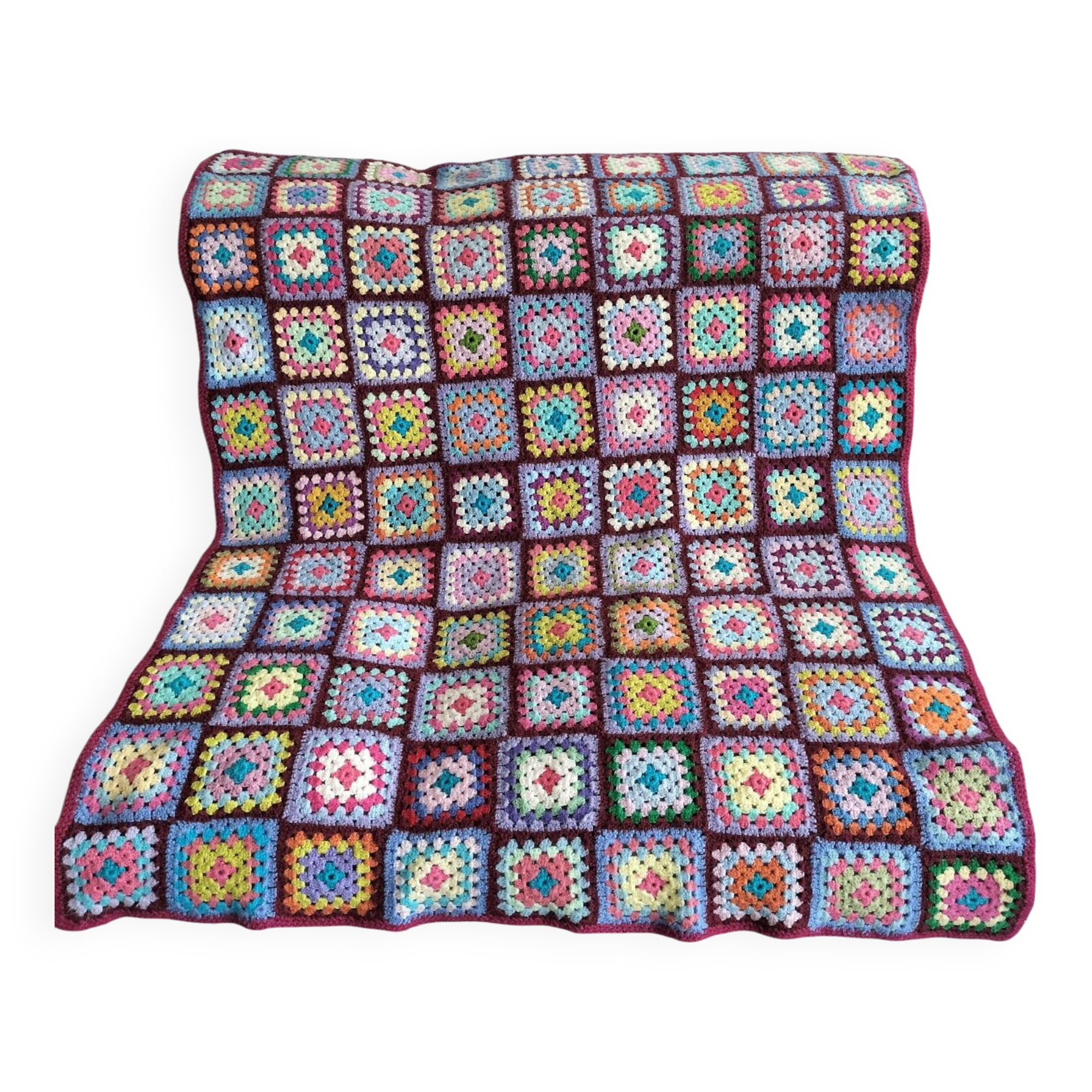 Plaid vintage crochet granny square multicoloured