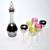 Carafe et 6 verres à liqueur Saint-Louis Bristol Joseph overlay cristal doublé