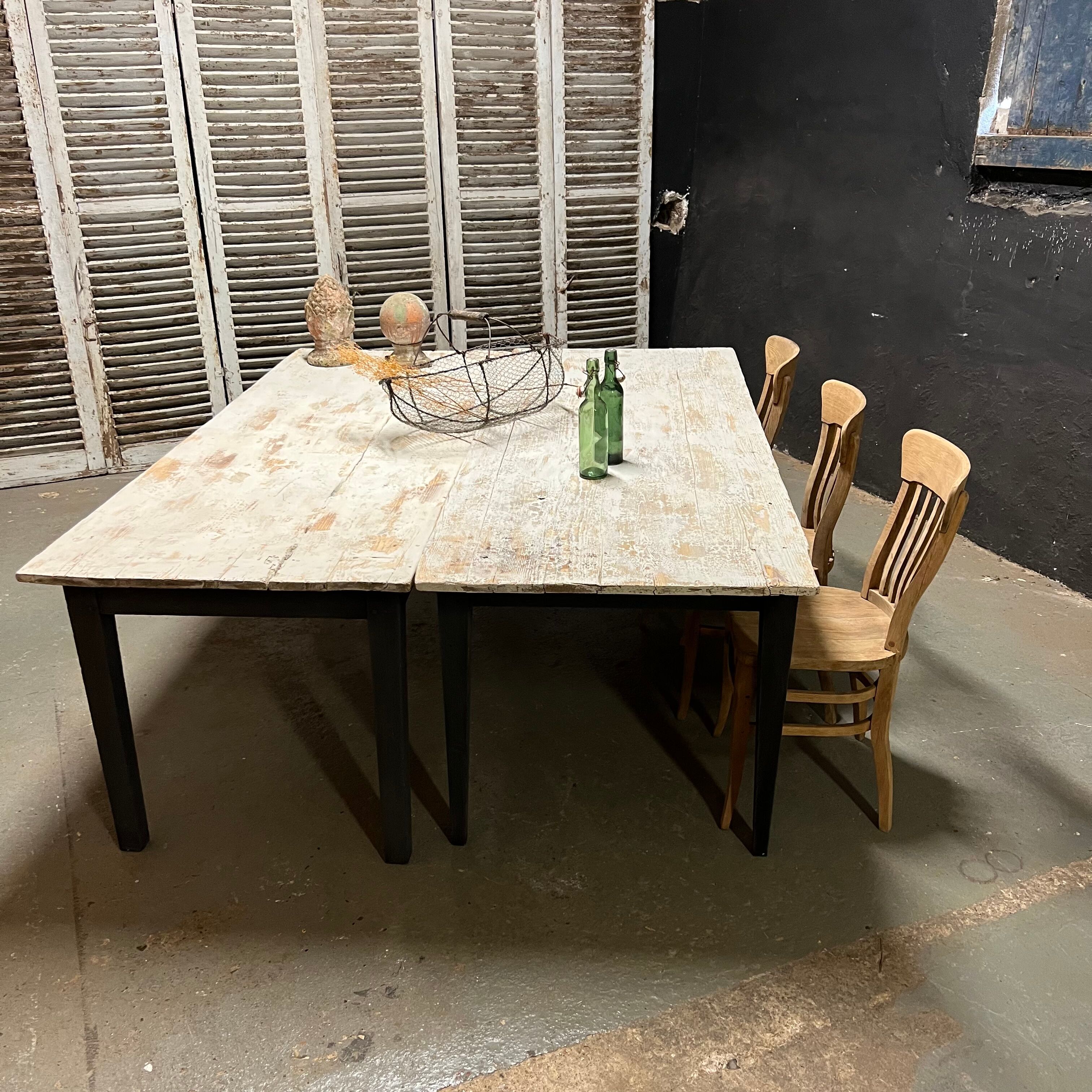 Black farmhouse table and white patinated top