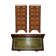 Pair of vintage military campaign high chests of drawers with leather tops.