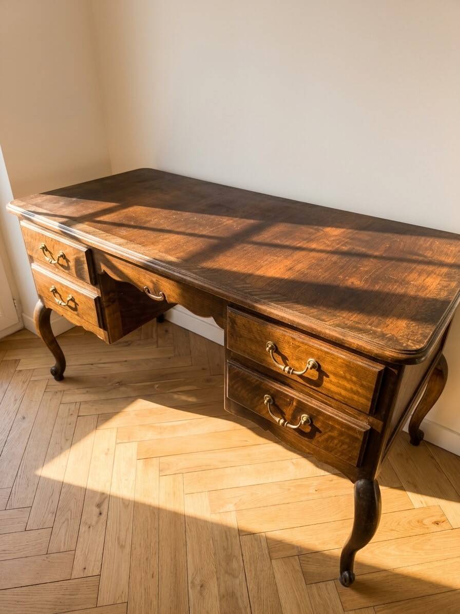 Antique Louis XV style desk in solid wood.