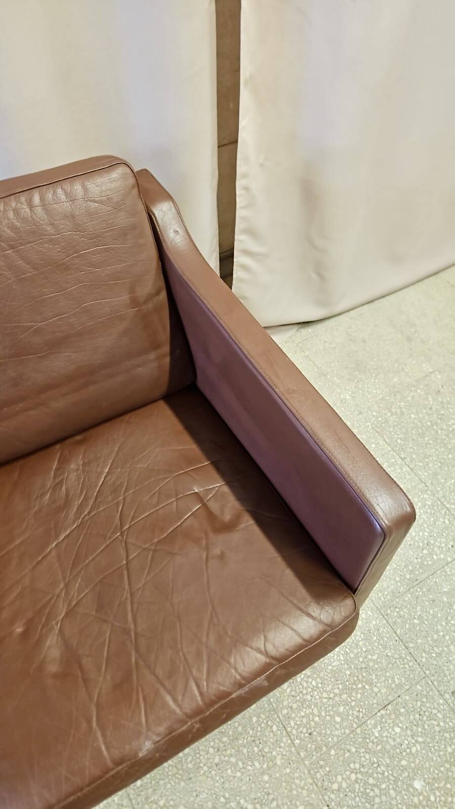 Danish vintage 2 seater brown leather sofa  1960s