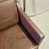 Danish vintage 2 seater brown leather sofa  1960s