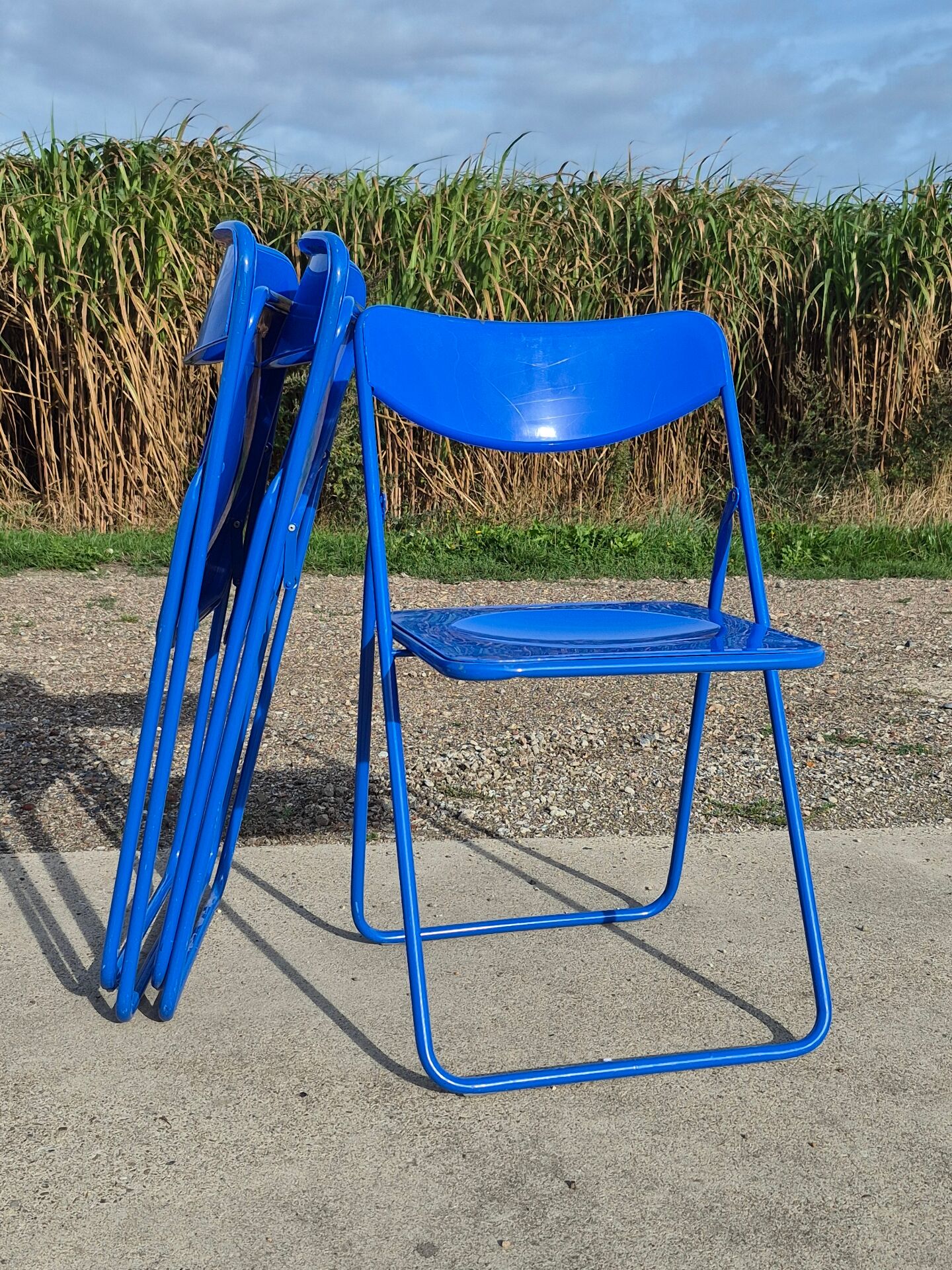 Ensemble de 3 chaises pliantes vintage TED IKEA bleues des années 1980 Nield Gammelgaard.