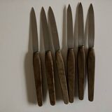 Set of 6 Scandinavian table knives, stainless steel blade, teak handle.