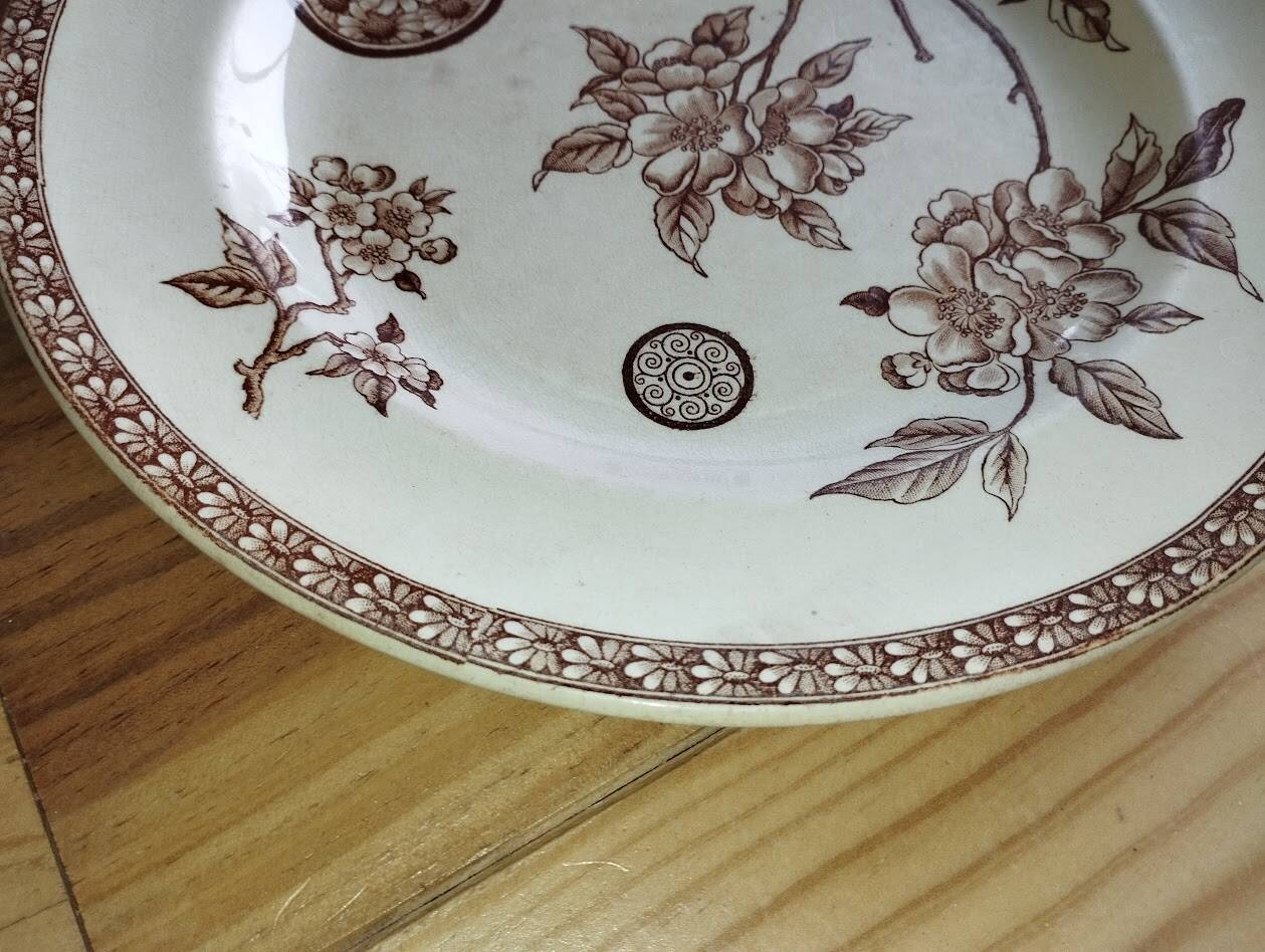 Antique ironstone plate with brown floral decoration – late 19th century