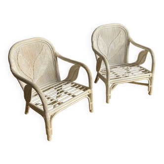Duo of rattan garden armchairs from the 80s