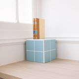 Cube, side table in blue ceramic tiles
