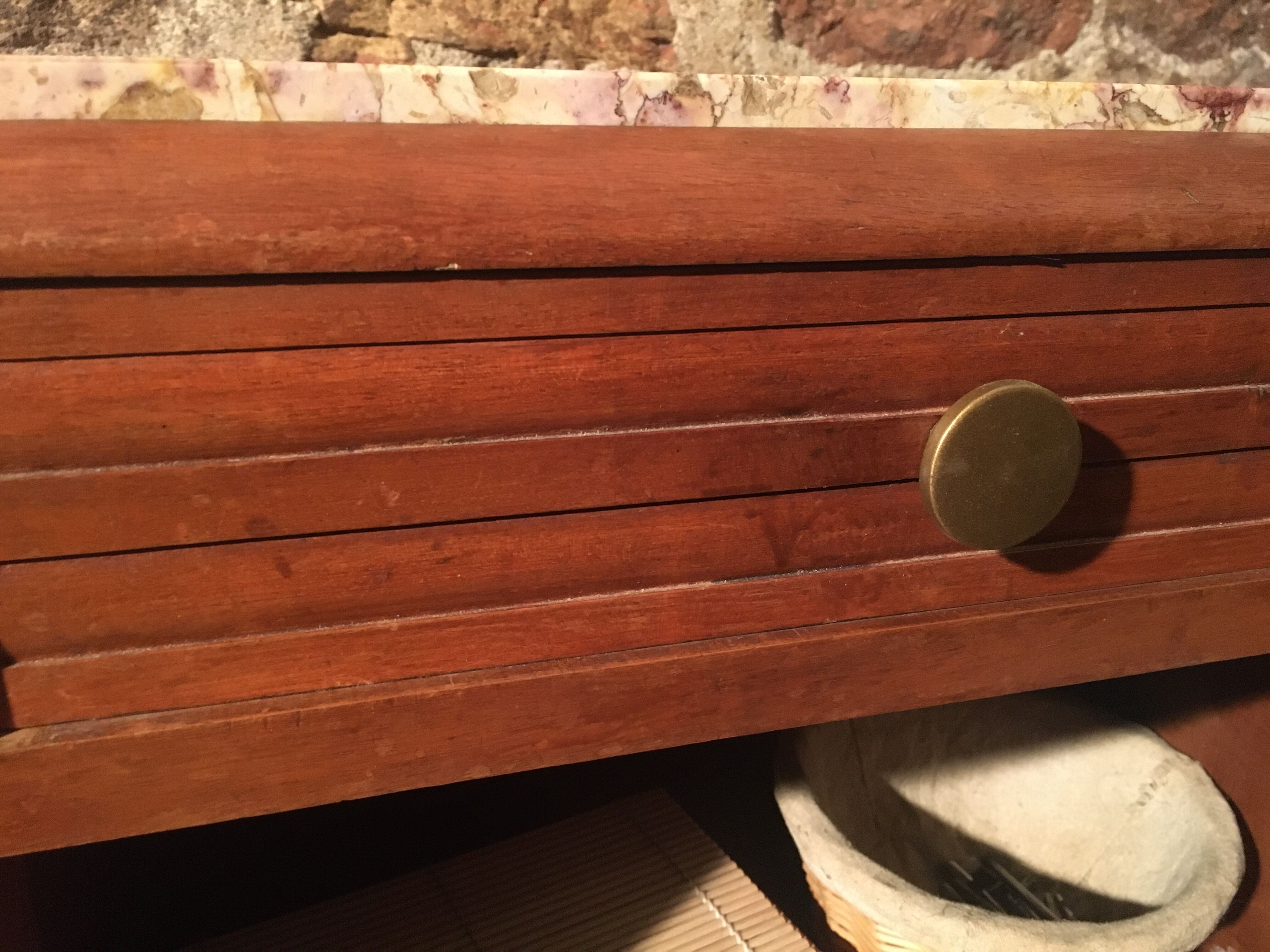 Beech bedside table on marble; 30/40s