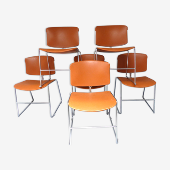 Lot de 6 chaises orange Max Stacker pour Steelcase des années 70