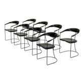 Ensemble de 8 chaises de salle à manger vintage Arrben Ursala en cuir noir.