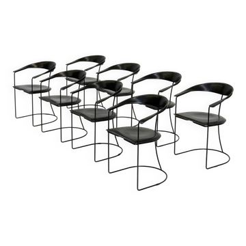 Set of 8 vintage Arrben Ursala dining chairs in black leather